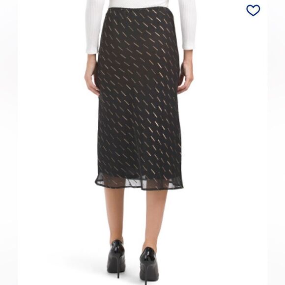 BAND OF GYPSIES Gold Metallic Flocked Overlay Midi Skirt Black M NWT - Picture 3 of 11